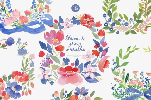 Download Watercolor Floral Wreaths Clipart Set - Premium Bundle